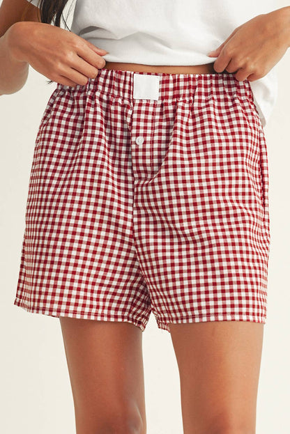 Vintage Plaid Print High Waisted Loose Wide Leg Shorts