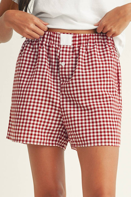 Vintage Plaid Print High Waisted Loose Wide Leg Shorts