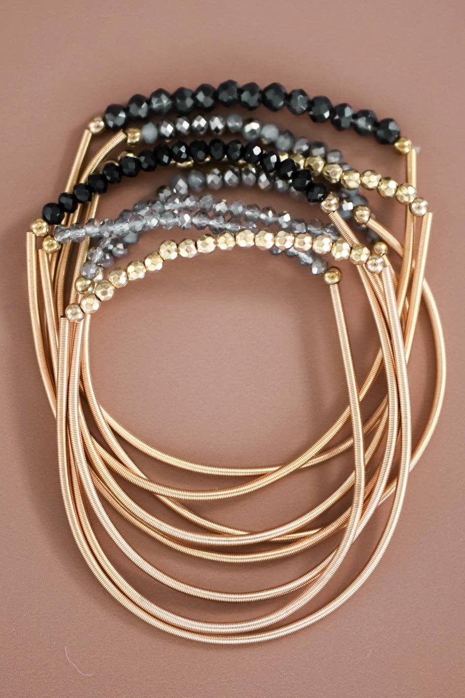 Boho Layered Spring Coil Guitar String Bracelet Set - 6962