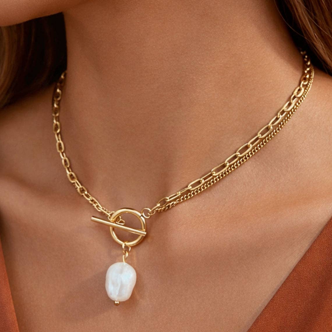 18K Gold PVD Plated Waterproof Stainless Steel Chain Necklace - 6860
