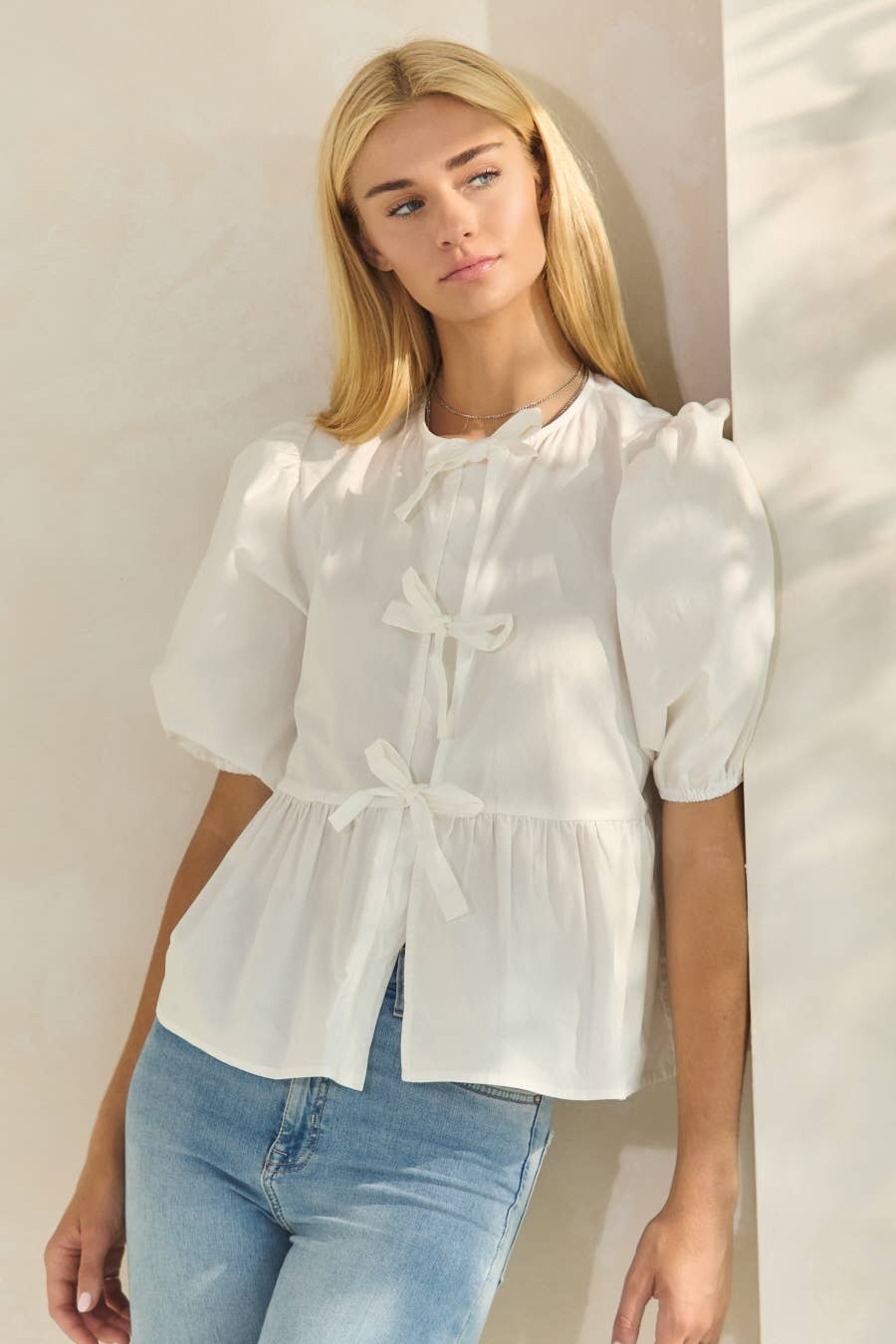 Poppi Front Tie Ribbon Blouse
