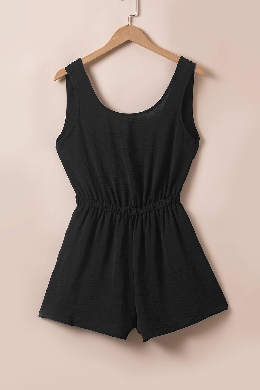 Knotted Backless Elastic Waist Sleeveless Romper