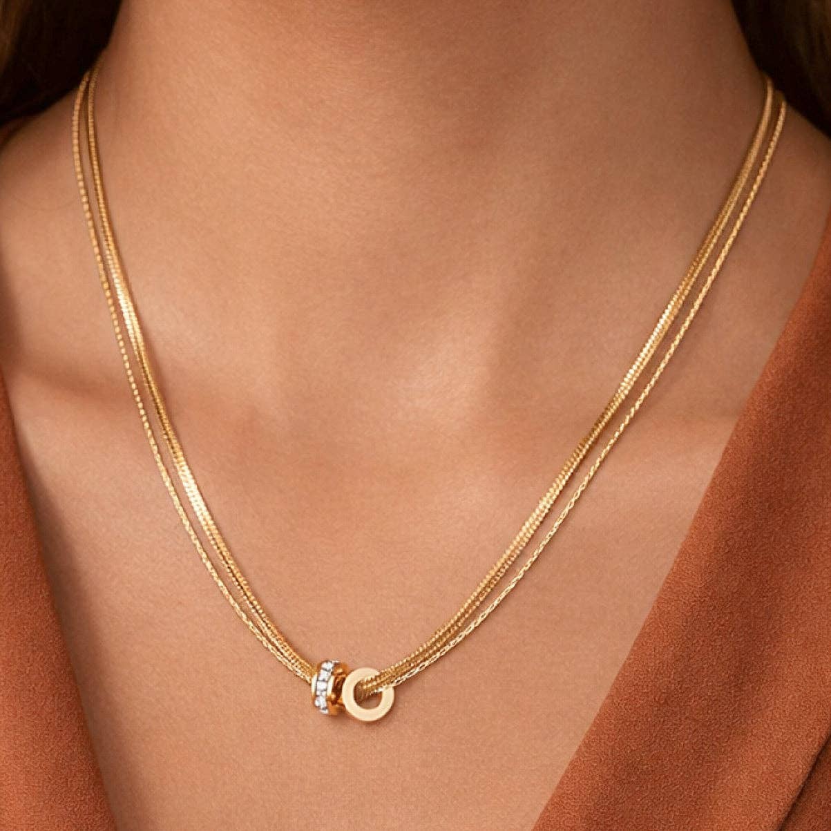 18K Gold Plated Waterproof Stainless Steel Chain Necklace - 6990