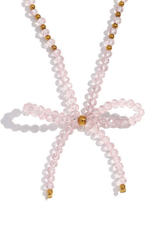 GLASS CRYSTAL BEADED BOW NECKLACE