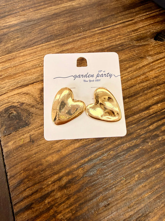 Hammered Gold Heart Studs