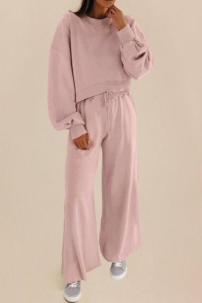 LAS Drop Shoulder Pullover and Wide Leg Pants Set (S-XL)