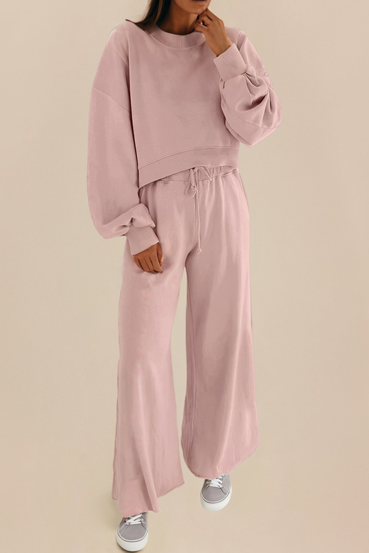 LAS Drop Shoulder Pullover and Wide Leg Pants Set (S-XL)