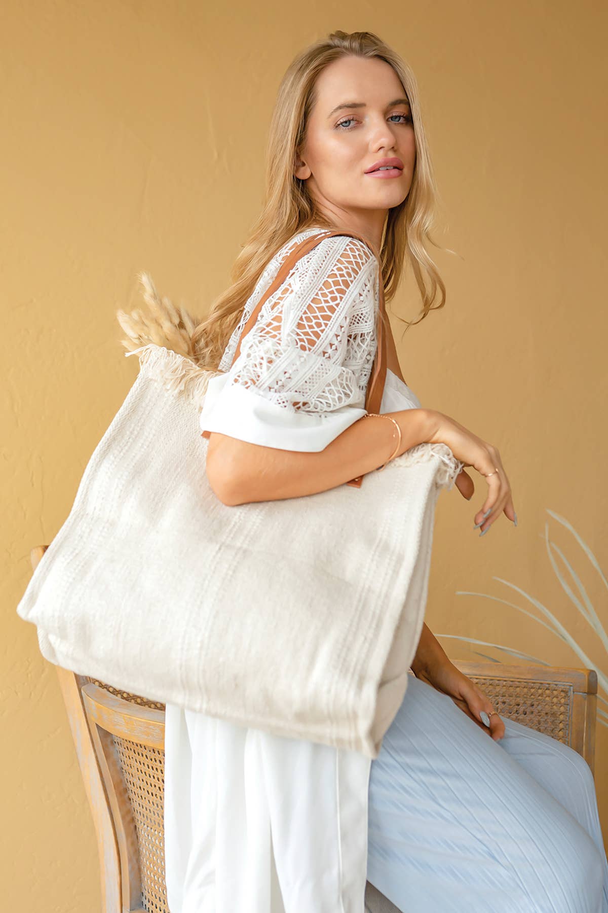 Madison Handwoven Fringe Tote with Extra Sling Bag Inside