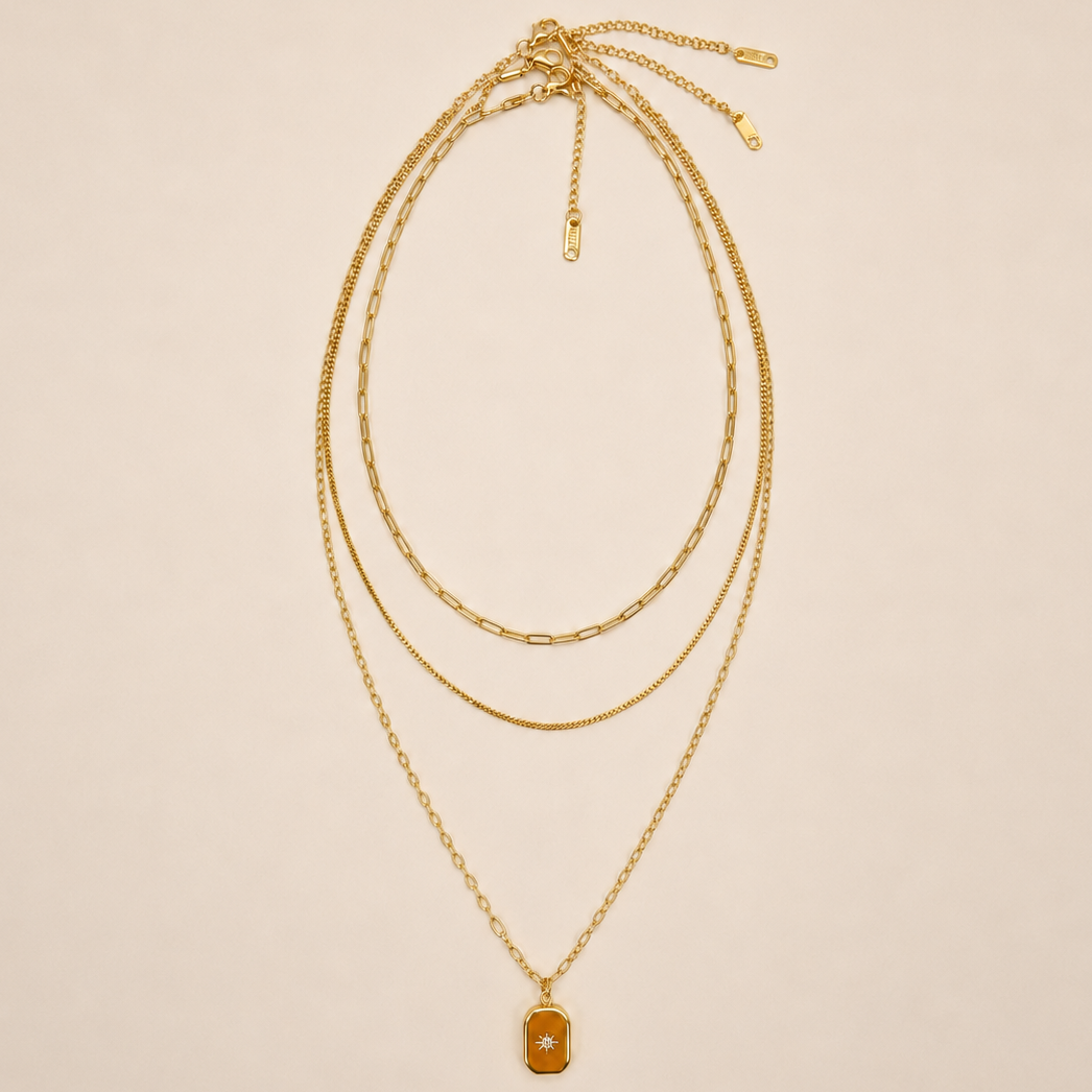 18K STAINLESS STEEL TARNISH FREE LAYERED NECKLACE