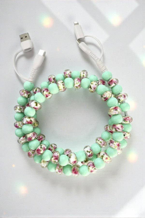 Green Floral Beaded Cord Charger