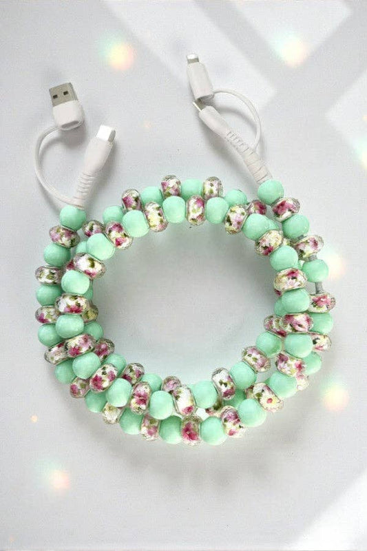 Green Floral Beaded Cord Charger