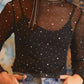 The Midnight Muse Black Rhinestone Sheer Mesh Slim Fit Long Sleeve Top