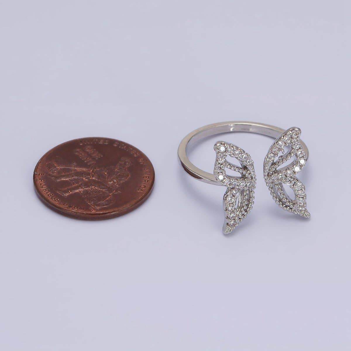 16K Gold Filled Paved CZ Open Butterfly Ring