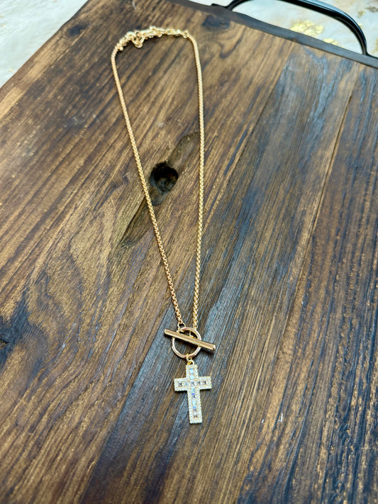 Gold Rope Chain with Cross Charm & Toggle