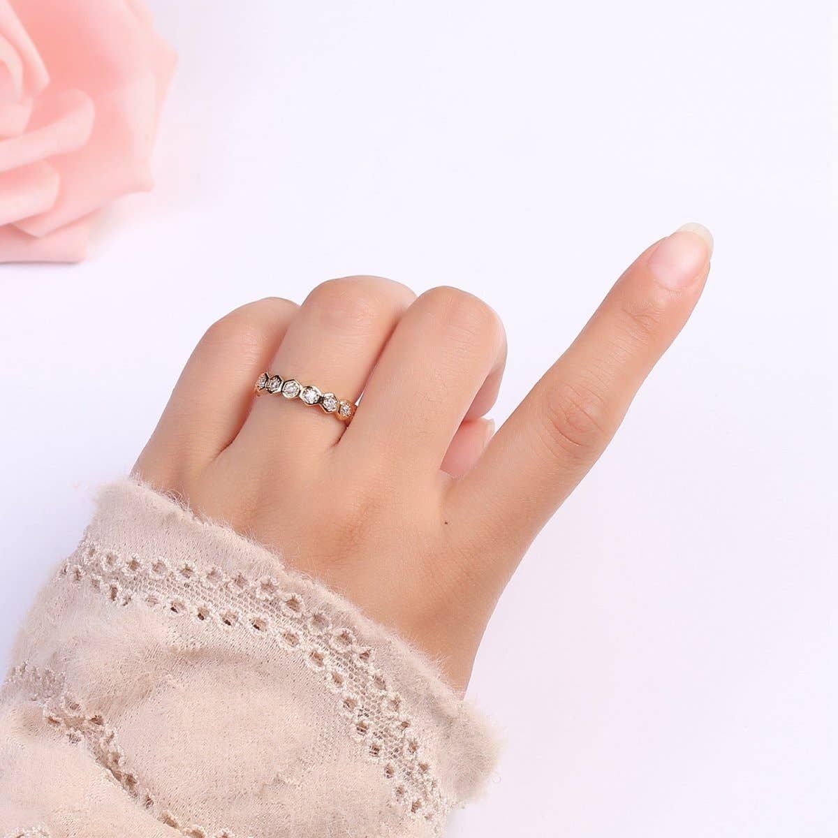 18K Gold Filled CZ Hexagon Band
