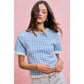 GINGHAM KNIT RUFFLED SHORT SLEEVES SWEATER TOP