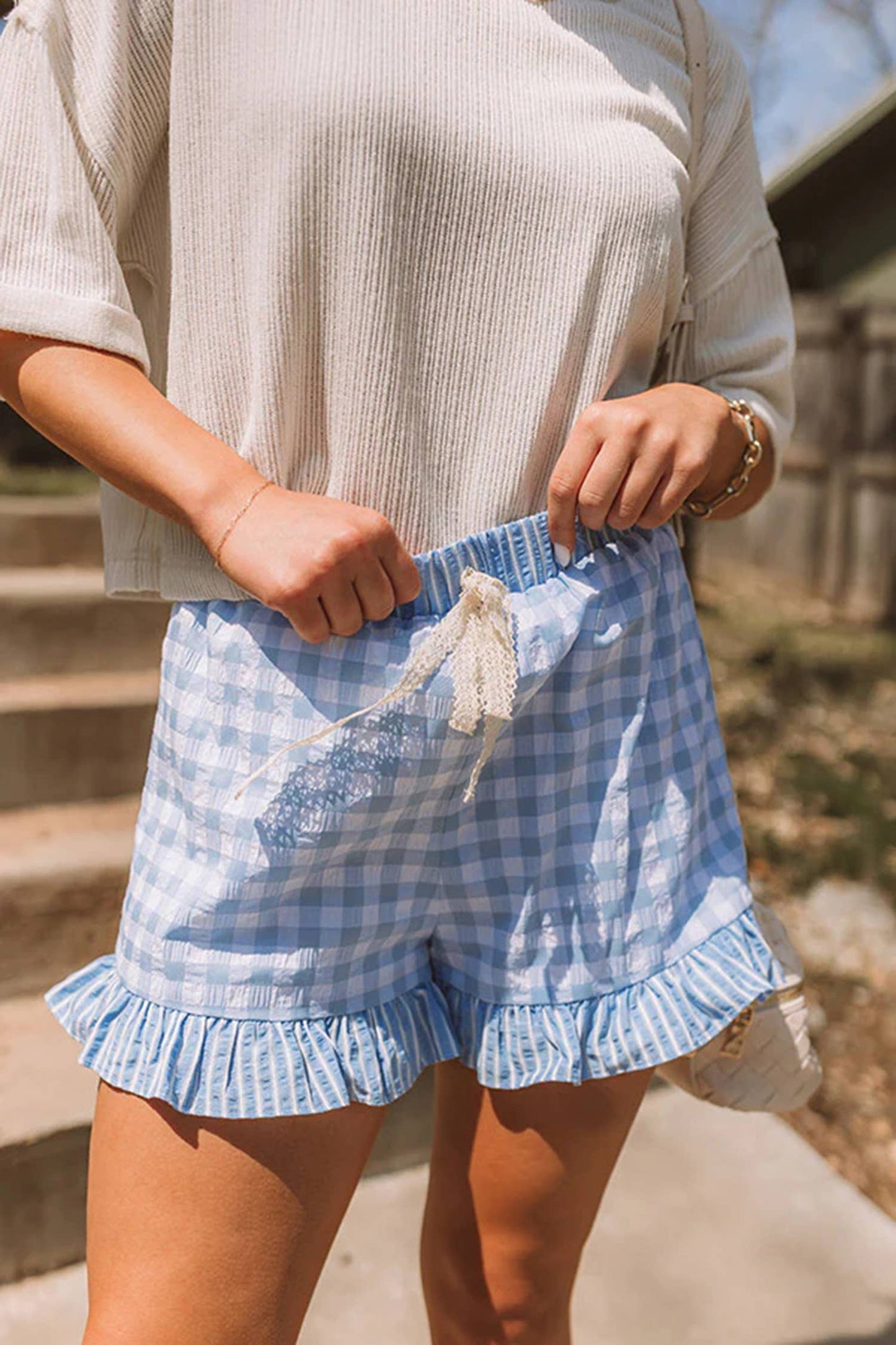 Plaid Gingham Print Ruffled Shorts