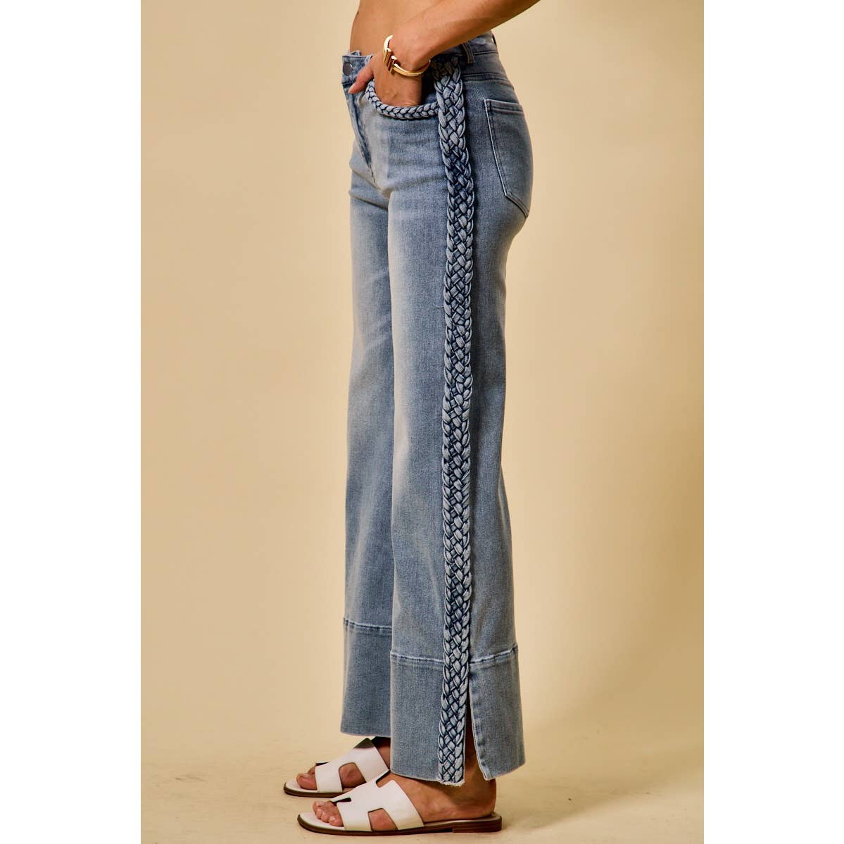 Braided Wide Leg Denim