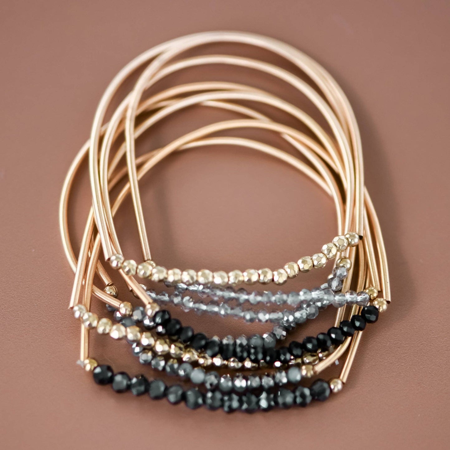 Boho Layered Spring Coil Guitar String Bracelet Set - 6962