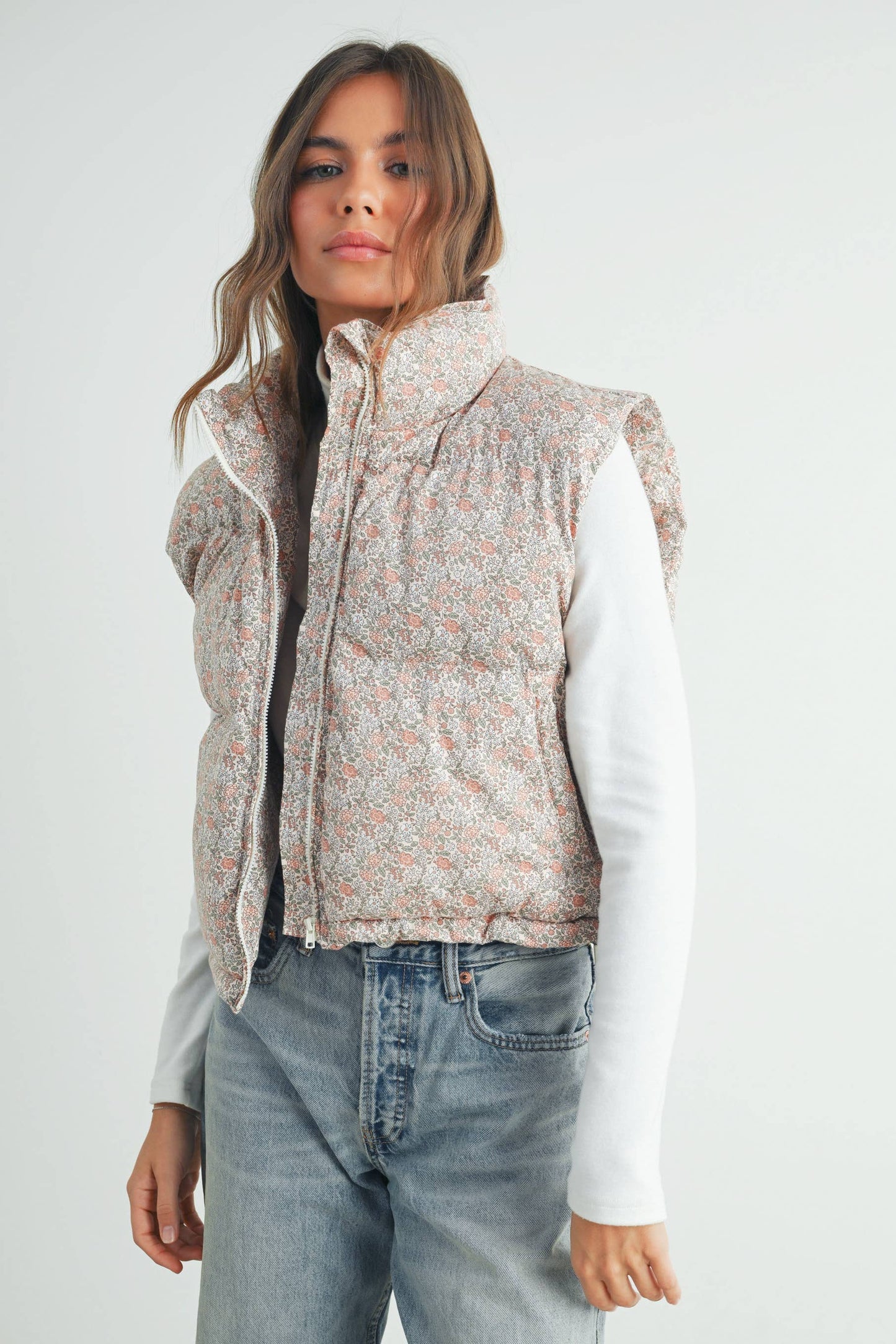 FLORAL HIGH NECK PUFFER VEST - BMJ7560