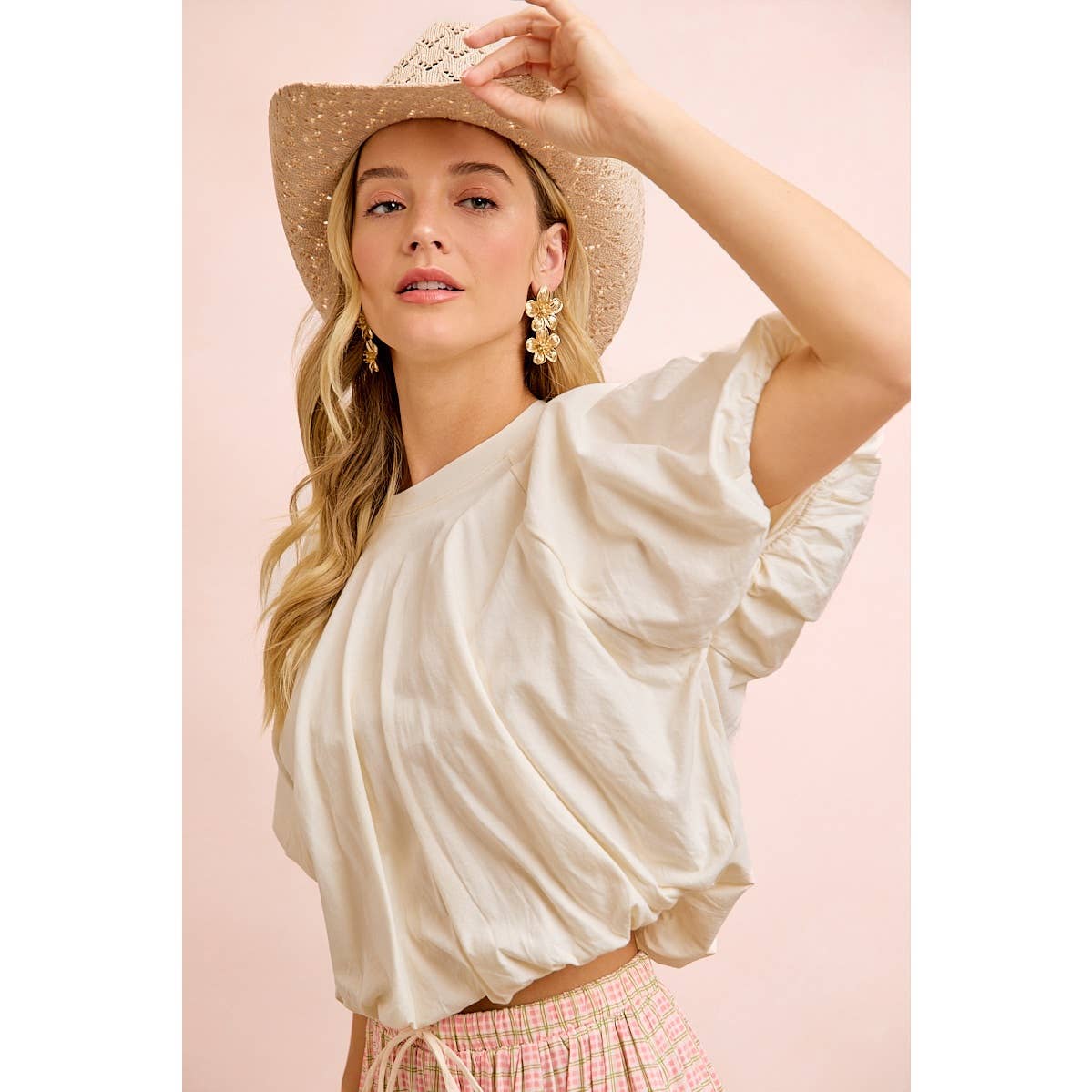 JERSEY BUBBLE SLEEVE TOP