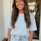 LAS Stripe Looks Contrast Drop Shoulder Loose Tee