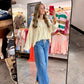 V-neck stitch detail Balloon Long Sleeve Crop Top