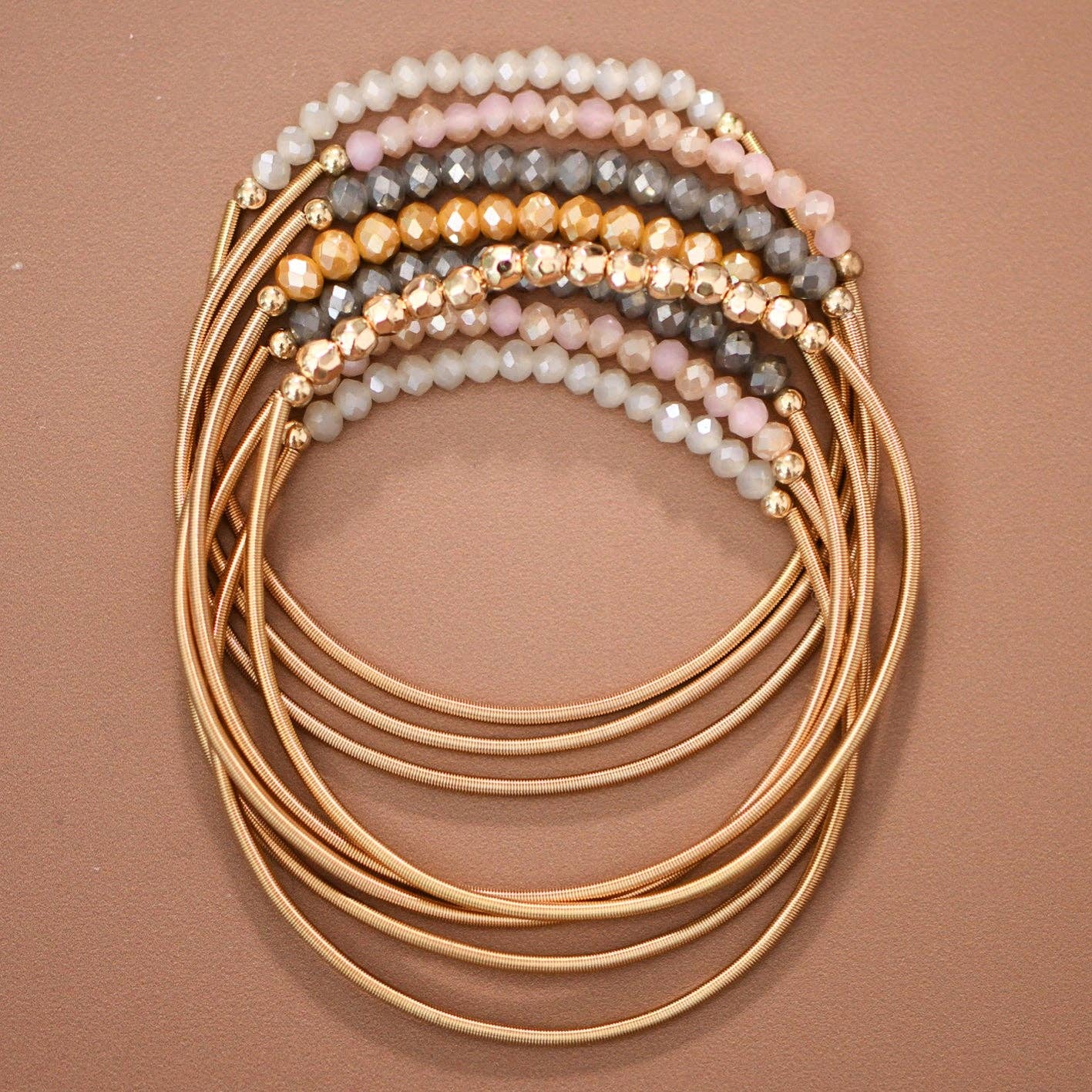 Boho Layered Spring Coil Guitar String Bracelet Set - 8096