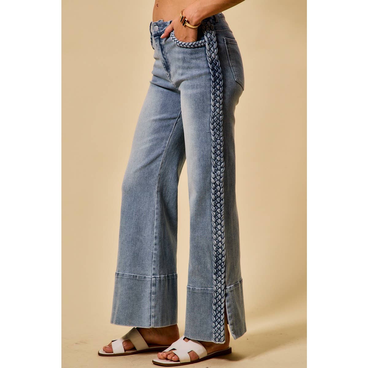 Braided Wide Leg Denim