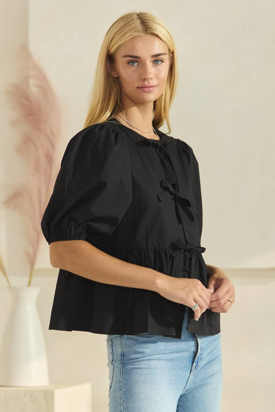 Poppi Front Tie Ribbon Blouse