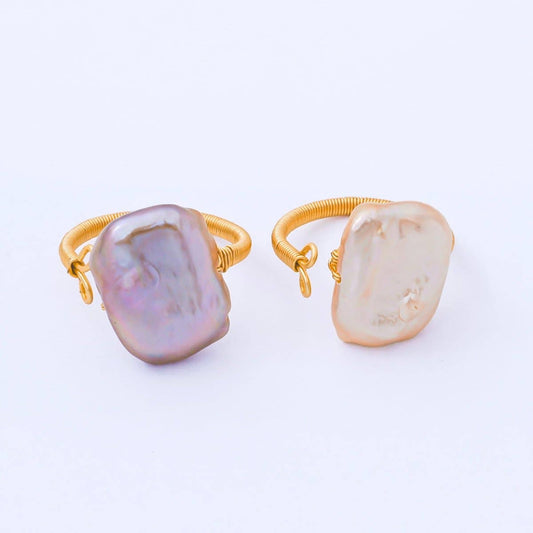24K Gold Filled Baroque Freshwater Pearl Twisted Solitaire Ring