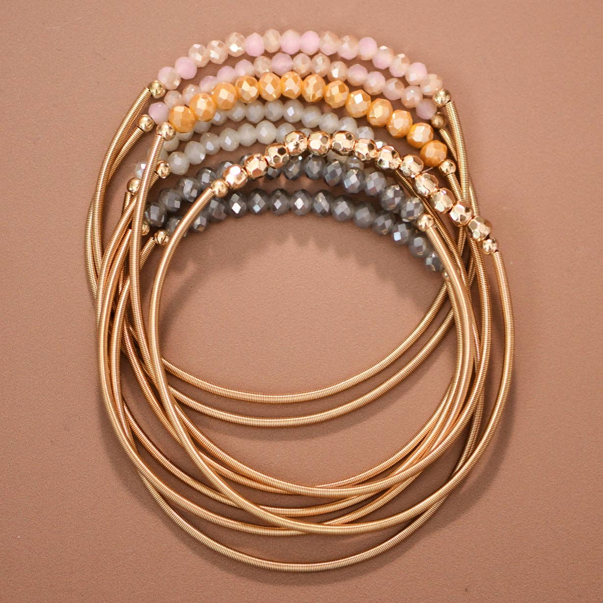 Boho Layered Spring Coil Guitar String Bracelet Set - 8096