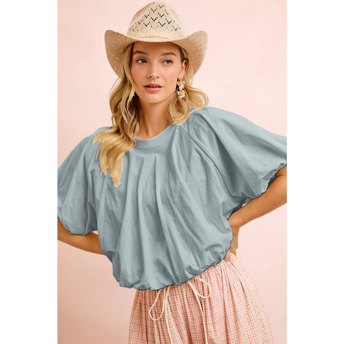 JERSEY BUBBLE SLEEVE TOP