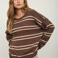 EXPOSED SEAM STRIPED ROUND NECK PULLOVER