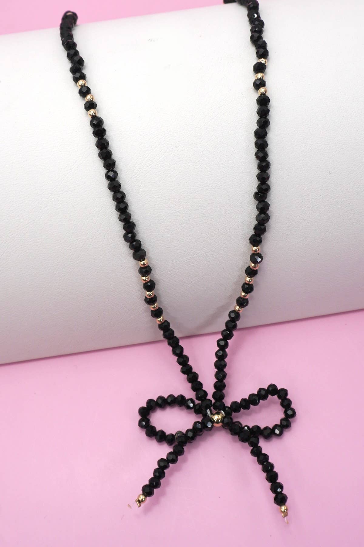 GLASS CRYSTAL BEADED BOW NECKLACE