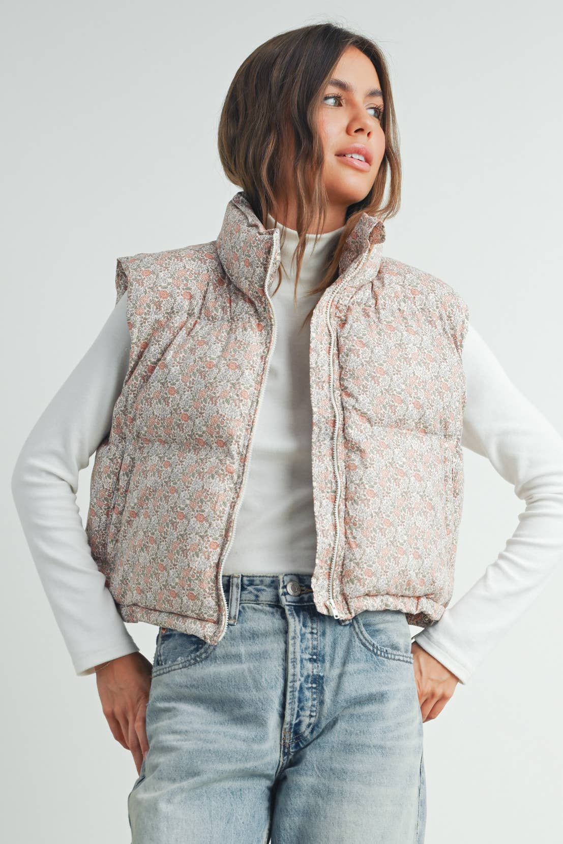 FLORAL HIGH NECK PUFFER VEST - BMJ7560
