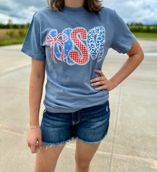 USA Gingham Lace Tee