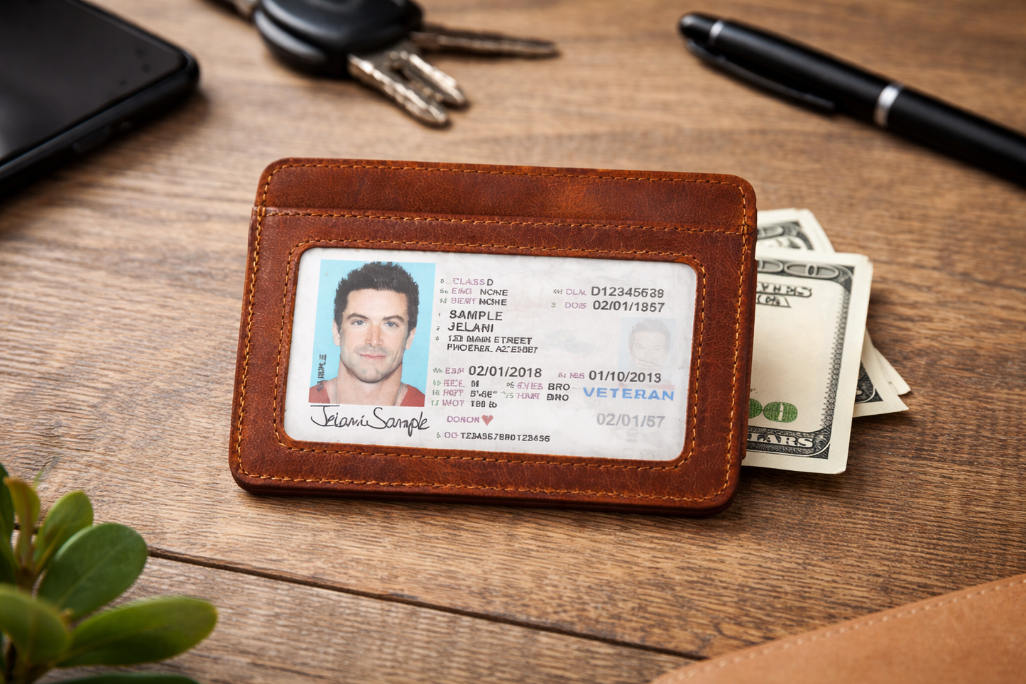 Leather Card Holder with Money Clip Minimalist Pocket wallet