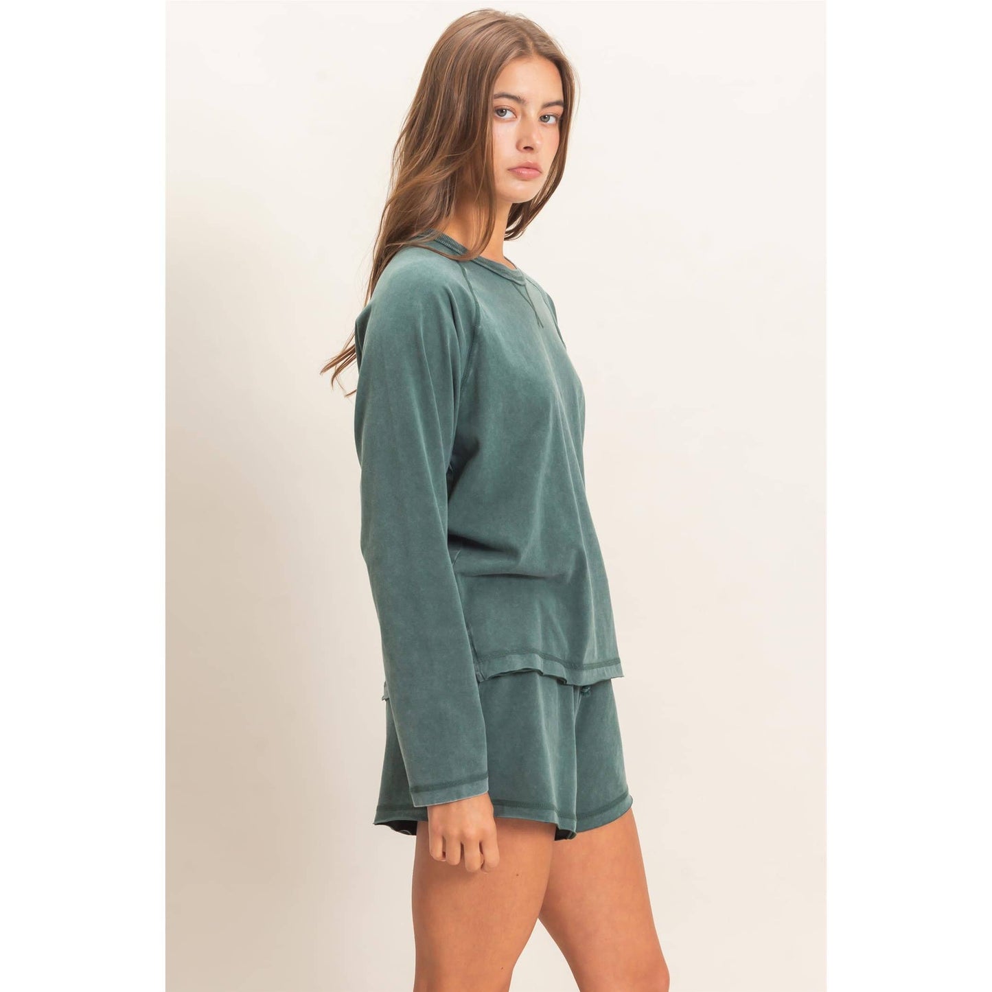 Mineral Wash Long Sleeve Raw Edge Top