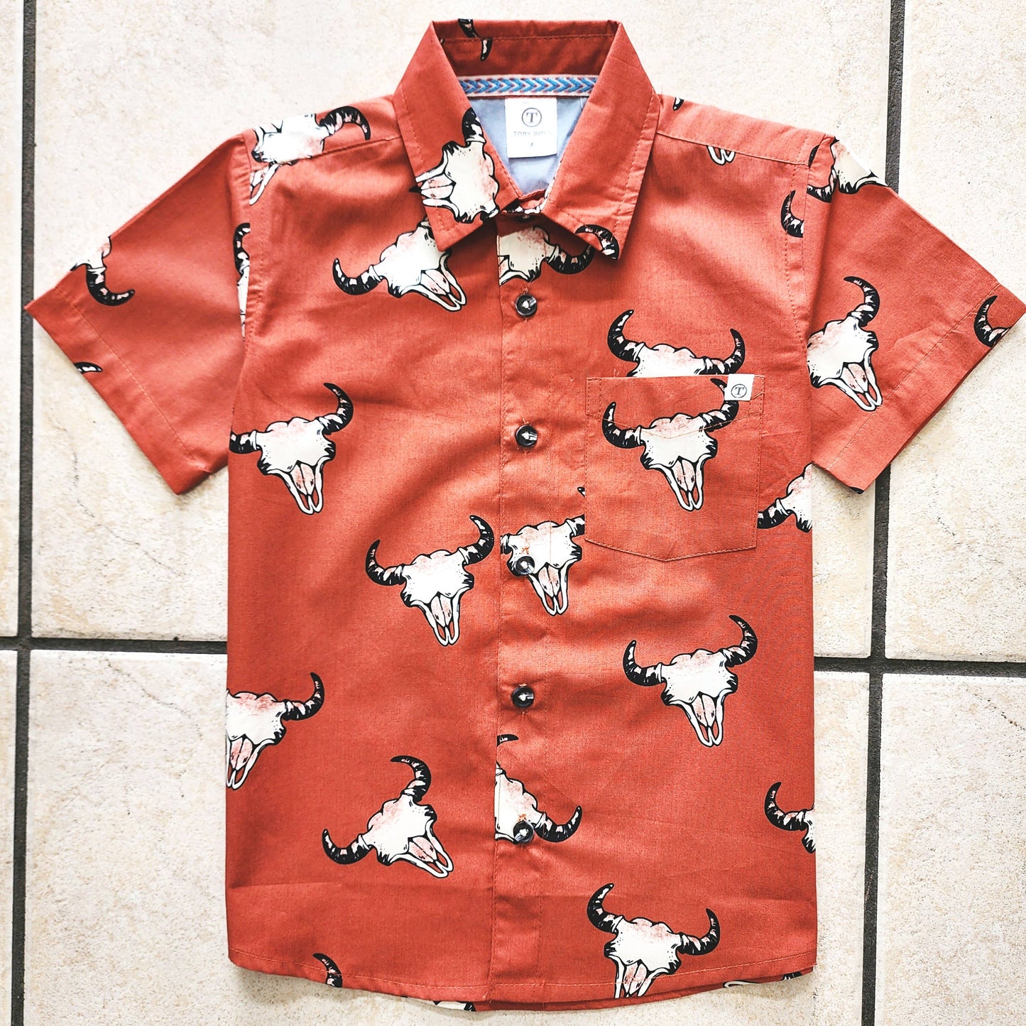 Boys Cow Skull  Print Shirt, Country shirt, Wild west Shirt