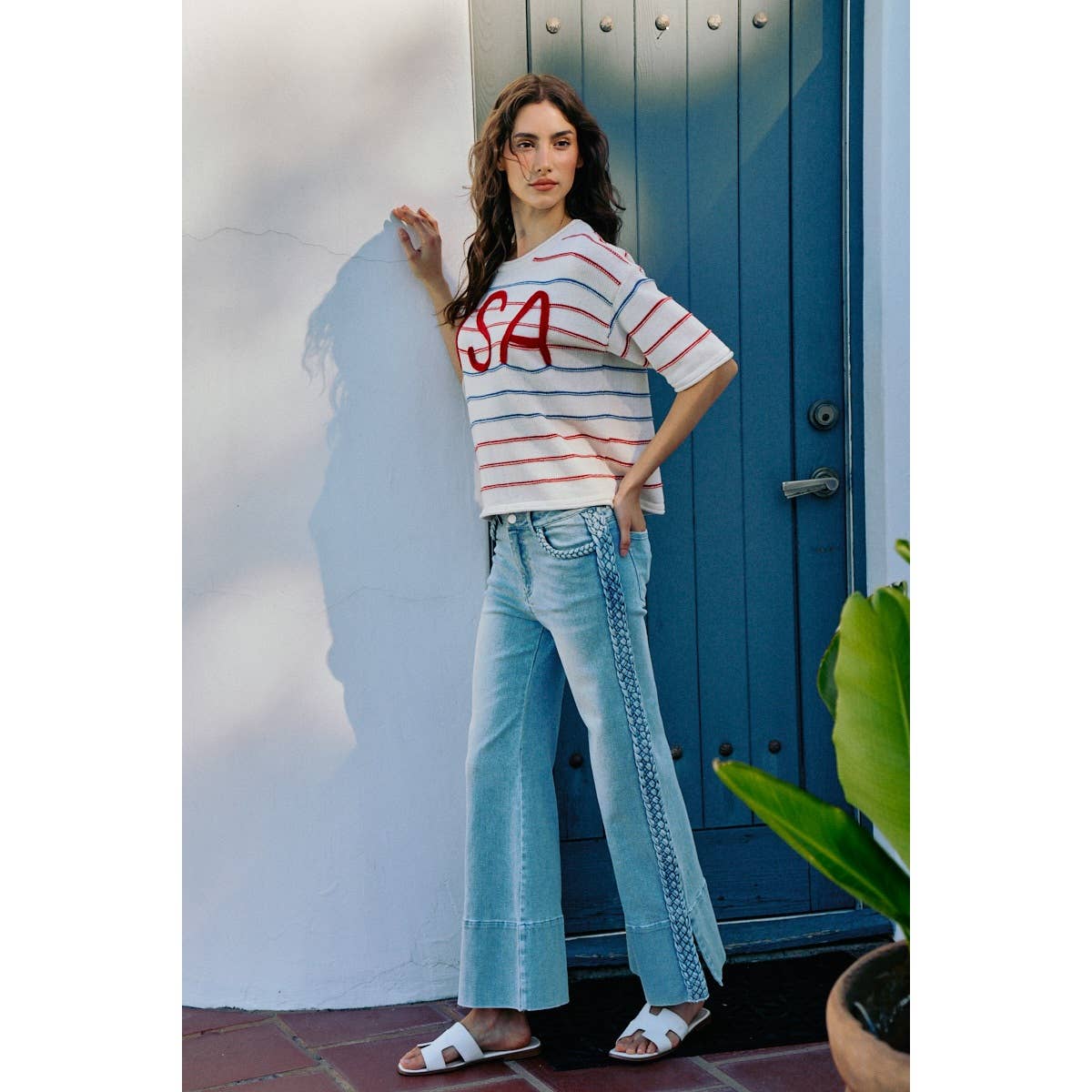 Braided Wide Leg Denim