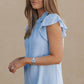 Flutter Sleeve Frilled Neck Textured Blouse