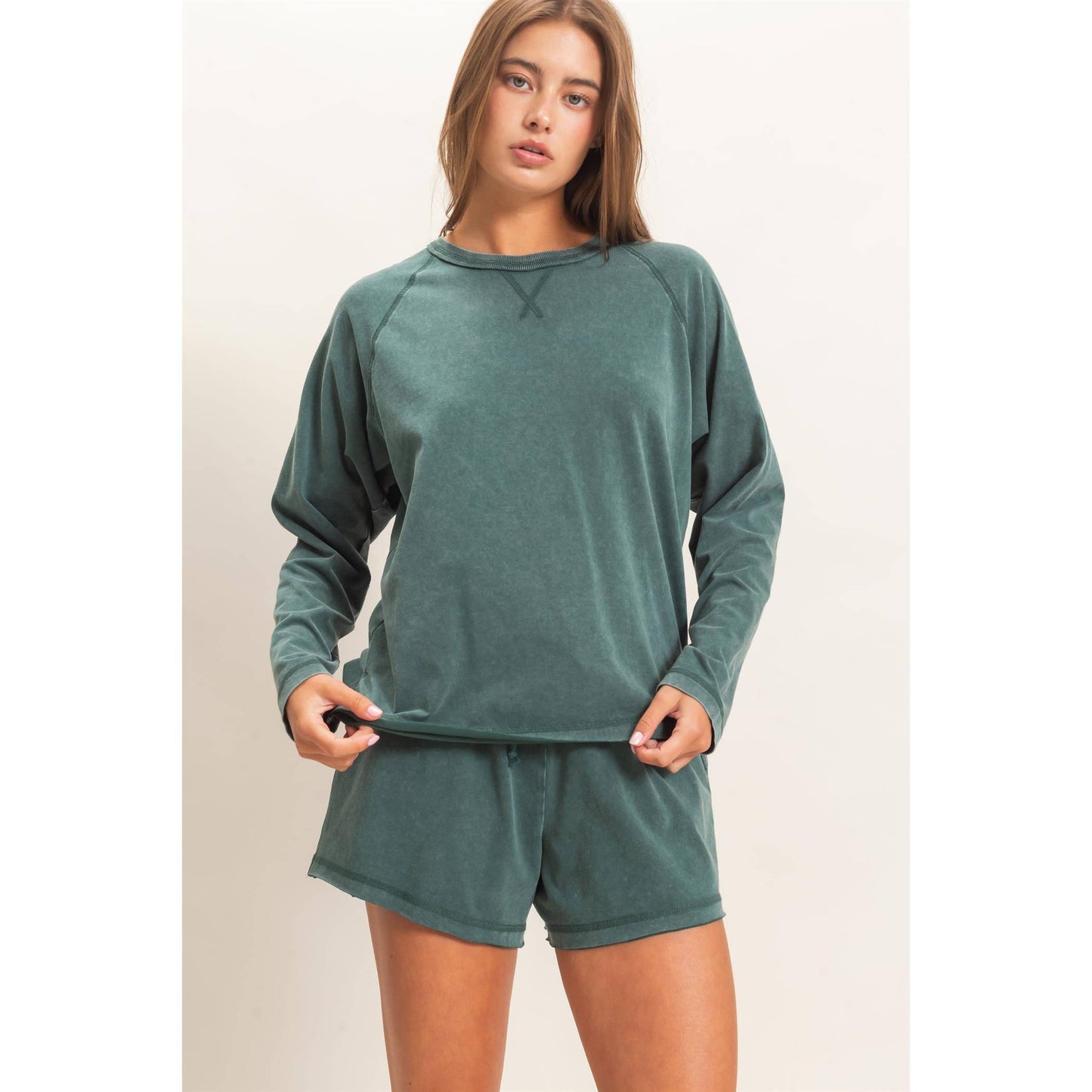Mineral Wash Long Sleeve Raw Edge Top