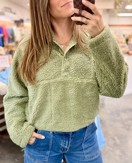 Olive Sherpa Pullover