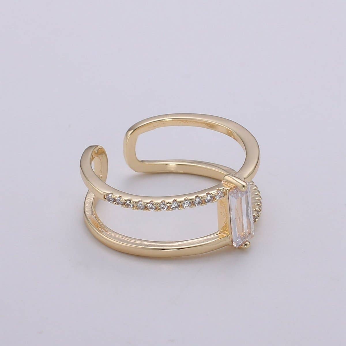 Gold Filled Double Band Baguette Micro Paved CZ Ring