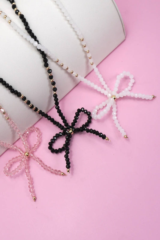 GLASS CRYSTAL BEADED BOW NECKLACE
