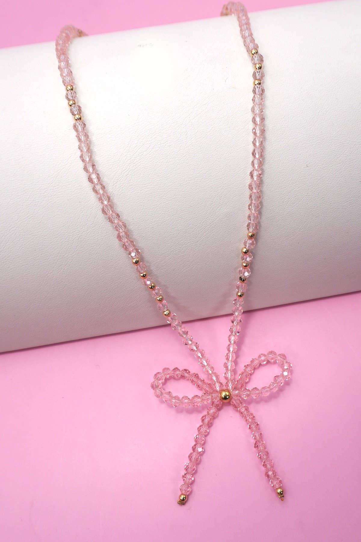 GLASS CRYSTAL BEADED BOW NECKLACE
