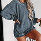 Custom Solid Ribbed Knit Round Neck Pullover Sweatshirt