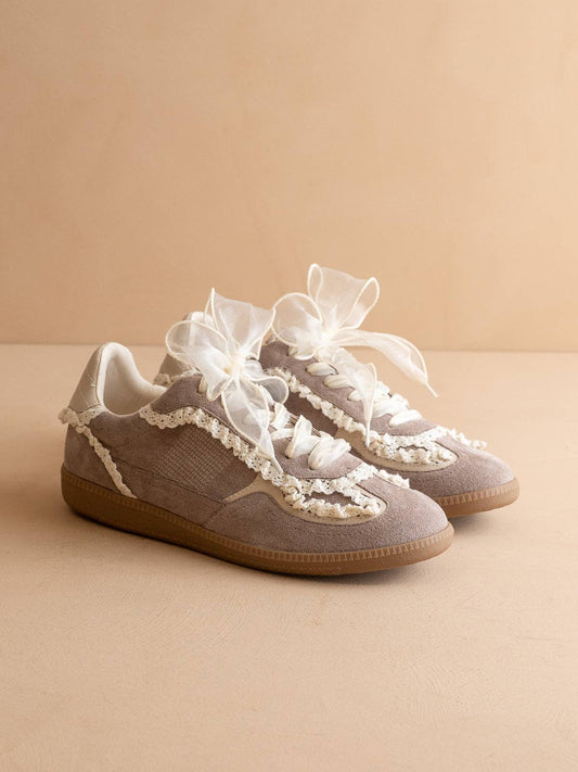 The April | Dark Grey Lace-Trimmed Retro Sneaker