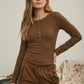 FITTED LONG SLEEVE RIBBED HENLEY KNIT TOP